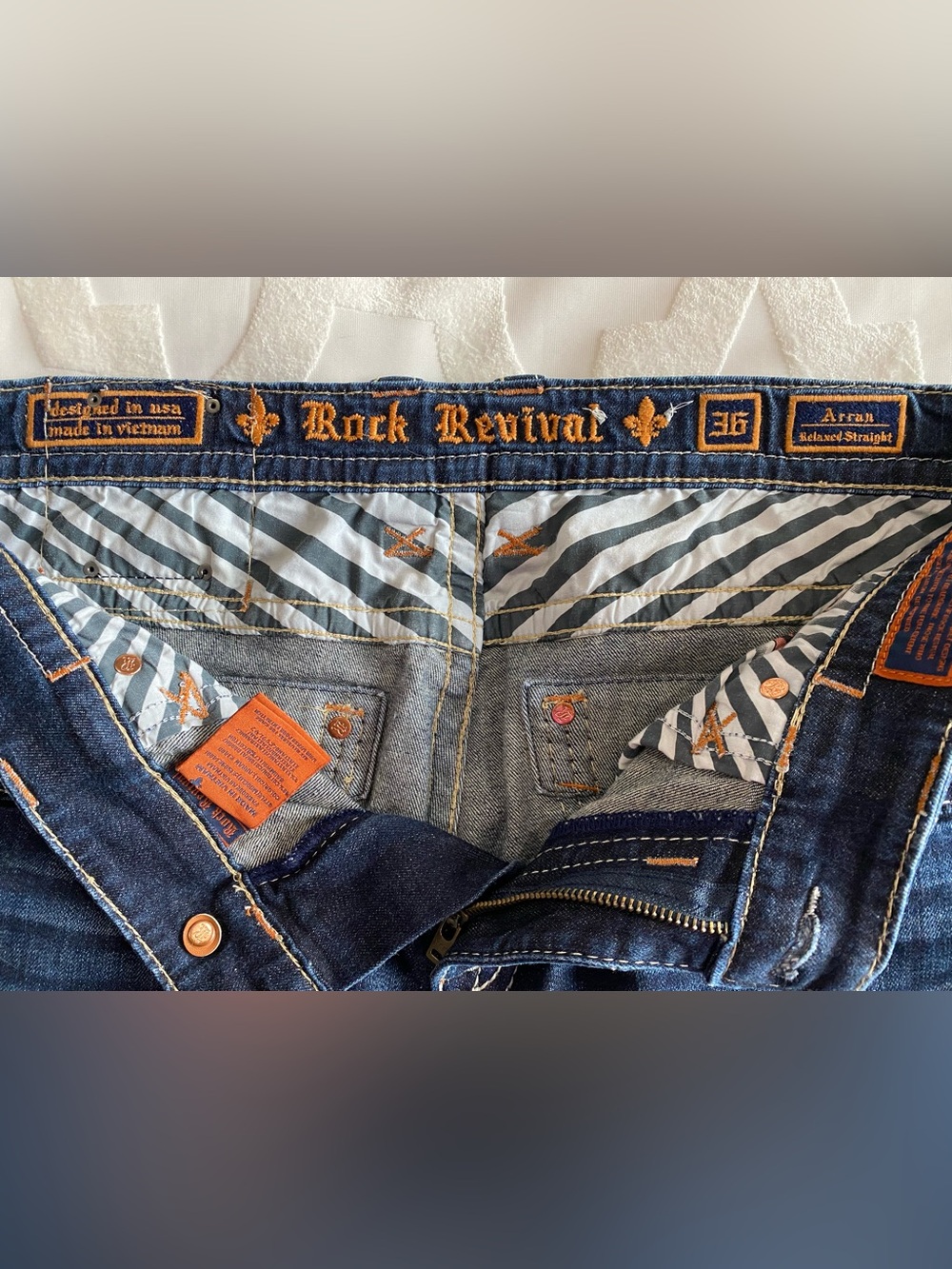 Rock Revival Arran Men’s Bootcut Jeans in Dark Blue with Contrast Stitching - Picture 5 of 12